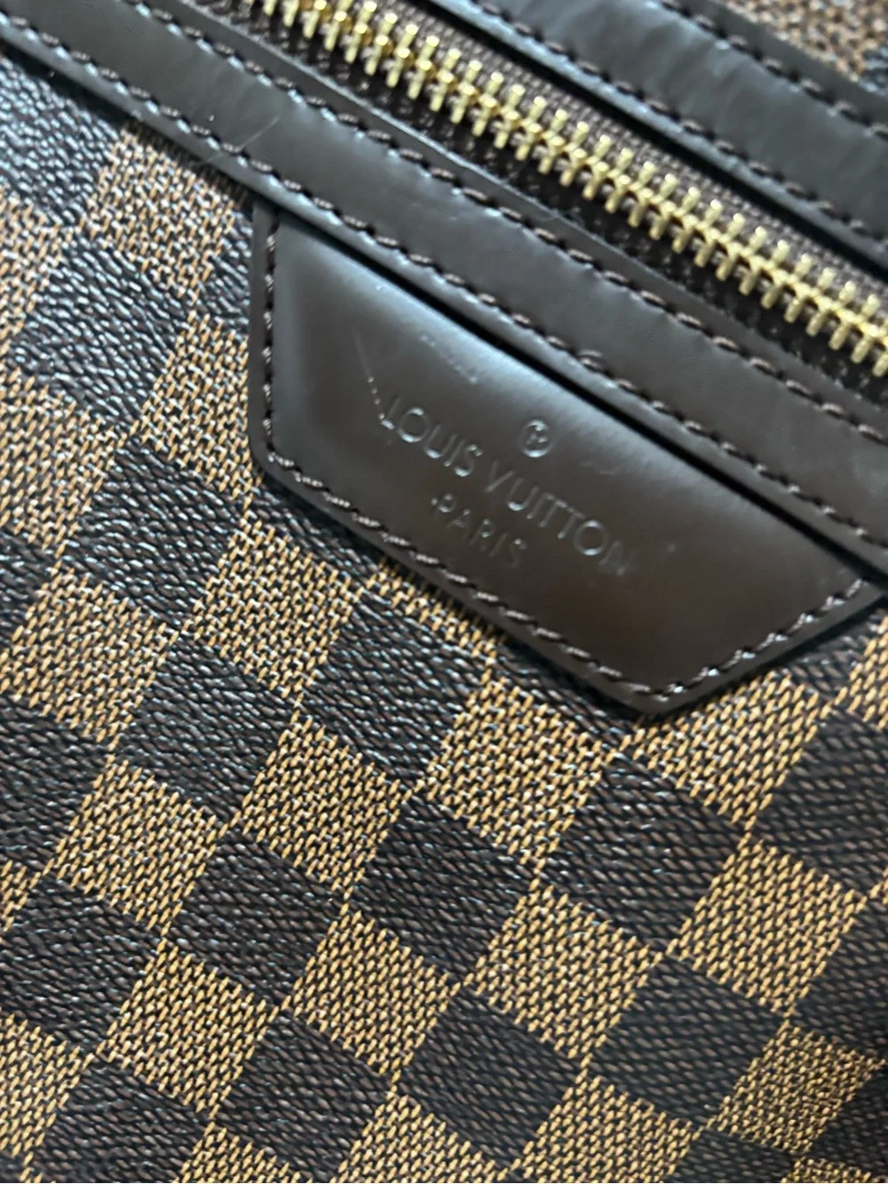 Louis Vuitton Brown Damier Shoulder Bag with Burgundy Interior